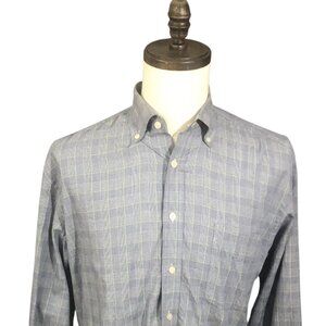 Alan Flusser Men's M Blue Plaid Button Down Shirt Classic Preppy Cotton